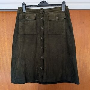 Vintage Jones New York Dark Green Knee-Length Skirt Genuine Leather Size 4 Boho